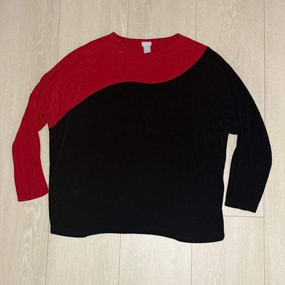 Chico's Tops - 3/$10 Chico's Vibrant Red Black Long Sleeve Top